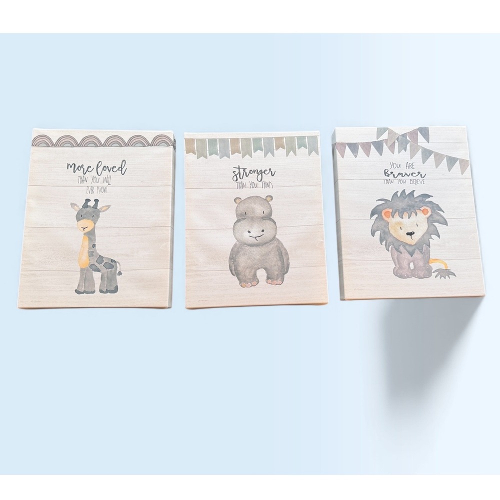 Nursery Wall Art Set 3 Safari Animals More‎ Loved Quote  Canvas Prints 11"x14"